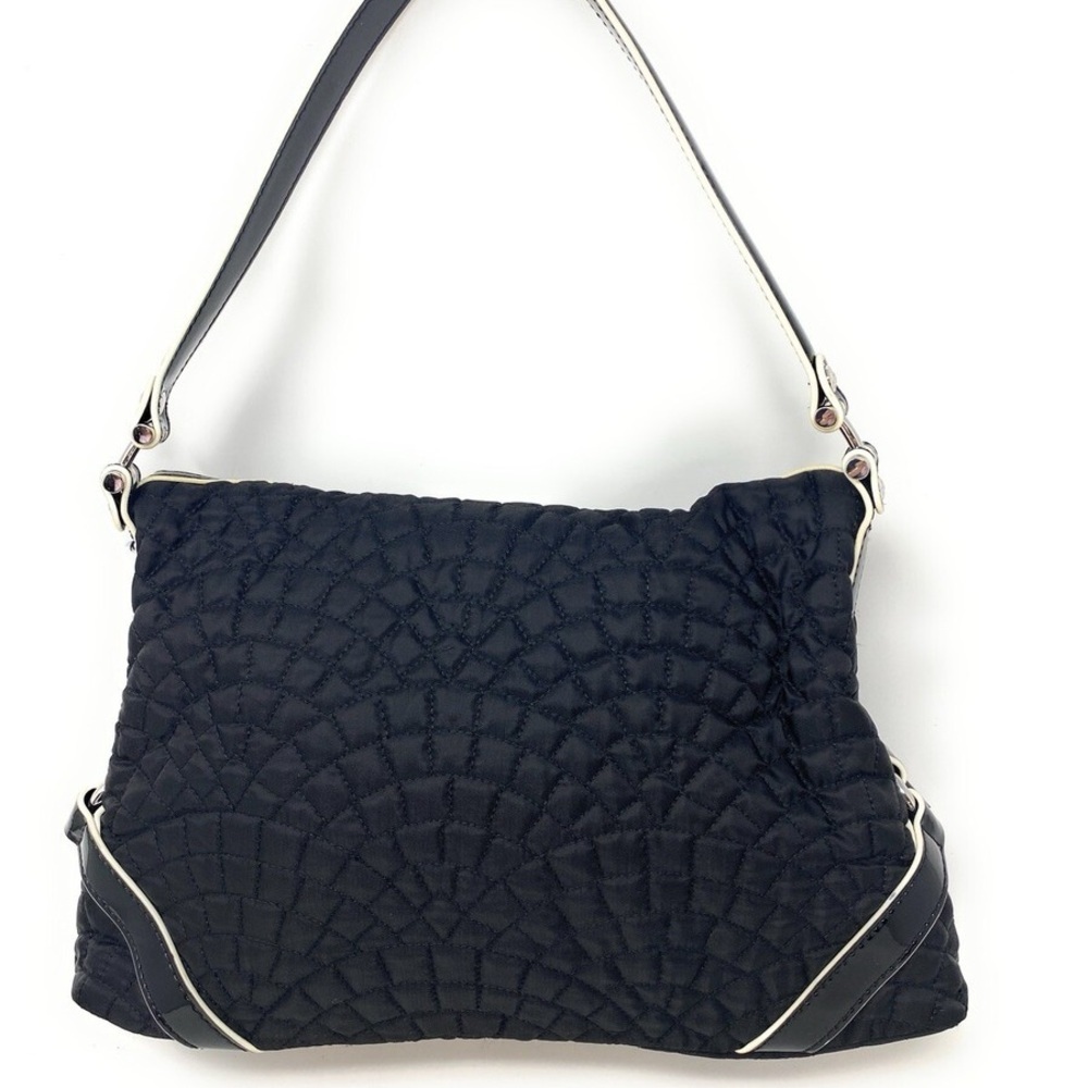 Vera Bradley Black Microfiber patent leather black & wht trim Satchel Handbag G1 - Picture 3 of 8